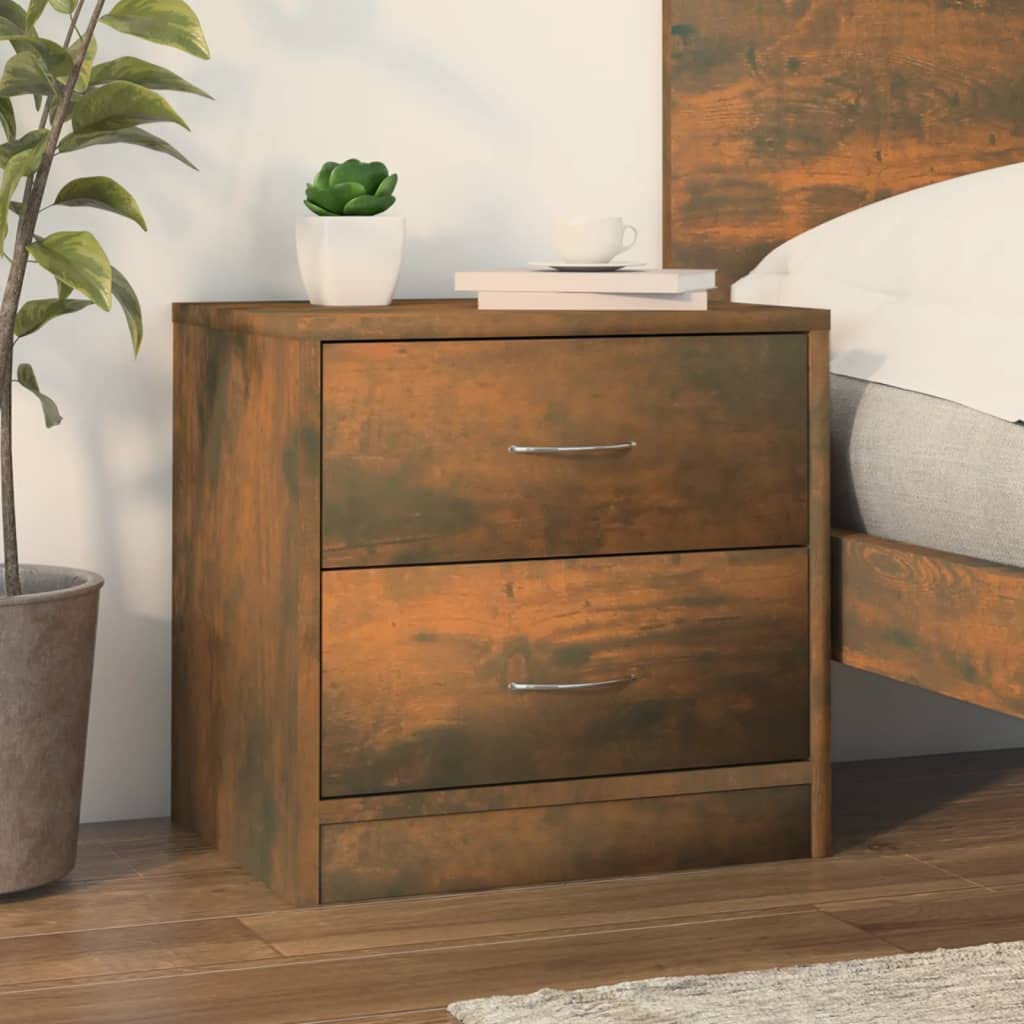 Générique Stół nocny Chene Fume 40x30x40 cm Drewno Ingenierie | 2 szuflady do przechowywania, dekoracja powierzchni wyświetlacza, odporność na wilgoć, do użytku w salonie