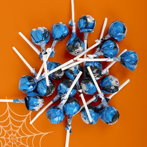 ScaryPops Halloween Lutscher - Lollis in Blau mit Blaubeere-Geschmack, 3x200g Tüten á 20 Stück – Zungen färbende Süßigkeiten, glutenfrei und halal, ideal für Kinder, Halloween Partys, Mitgebsel & Deko
