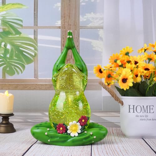 image for GlexpFesti Spring Frog Snow Globe Decor with 6H Timer, Swirling Glitte