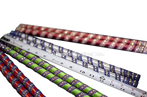 Dandiya Sticks (Garba/Navratre Dance) - Madera y cinta de satén (aprox. 15-15 1/2 pulgadas), en packs de 10 pares miniatura 1