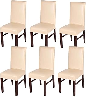 YEDMY PU Fundas para Sillas,Cubierta de la Silla de Cuero Artificial,Resbalones de Asiento Universales Impermeables y Resistentes al Aceite (B-Beige, 6)