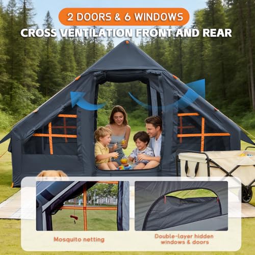 Image of Inflatable Tents for Camping,Easy Blow Up Tent with Hand Pump,4 Seasons Waterproof Air Inflatable Camping Tent House for Family Weekend Camping