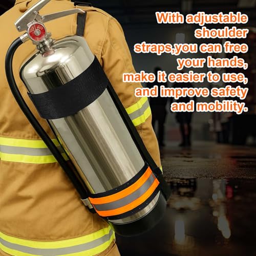 Image of Shyyween 2 Pcs Adjustable Fire Extinguisher Carrying Strap with Reflective Firefighter Gear Water Can Extinguisher Strap High-strength Nylon Webbing with Metal Buckle for Fire Safety (Orange)