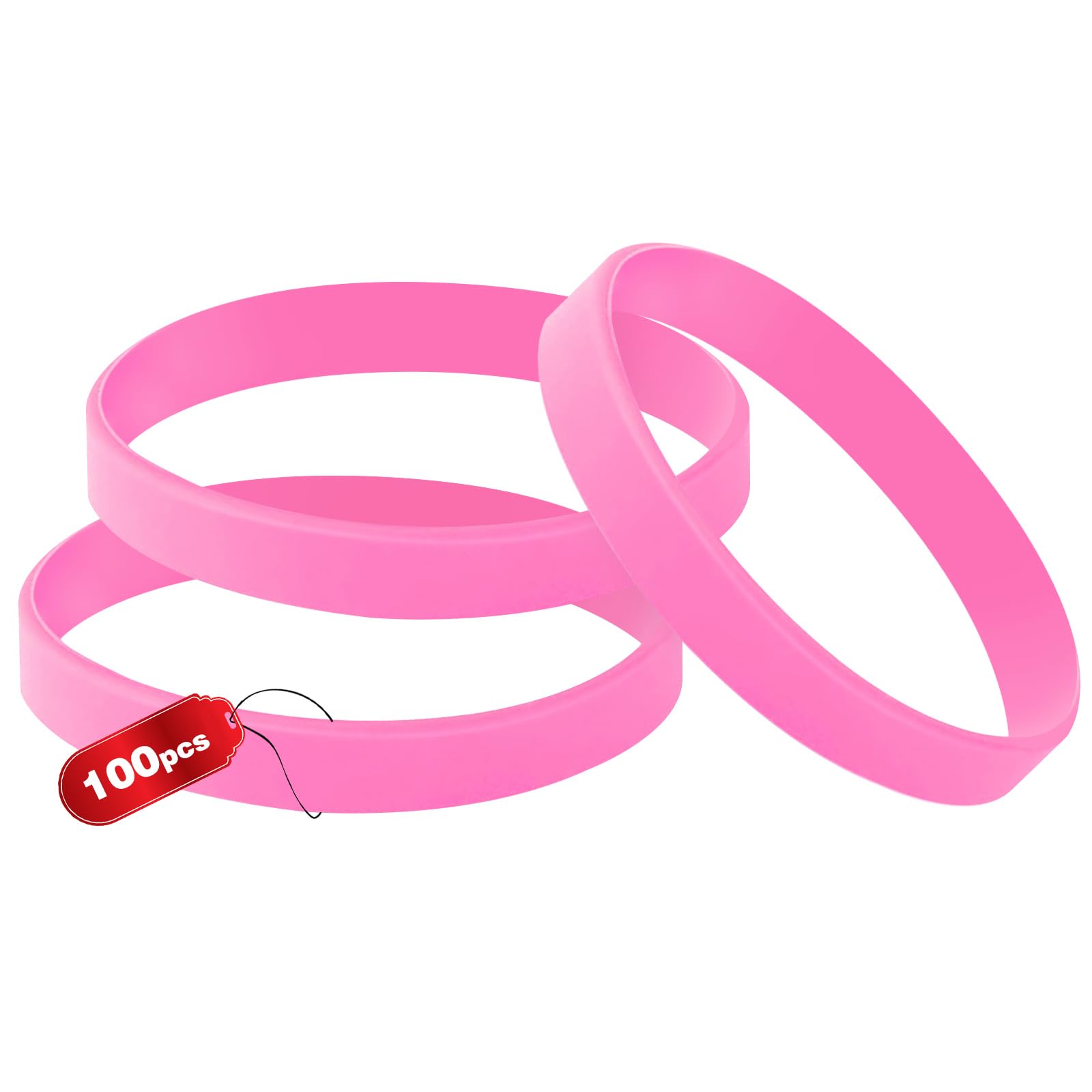 100PCS Blank Silicone Wristbands Elastic Universal Bracelets Rubber Wholesale Bracelet bands bulk for Kids Pink