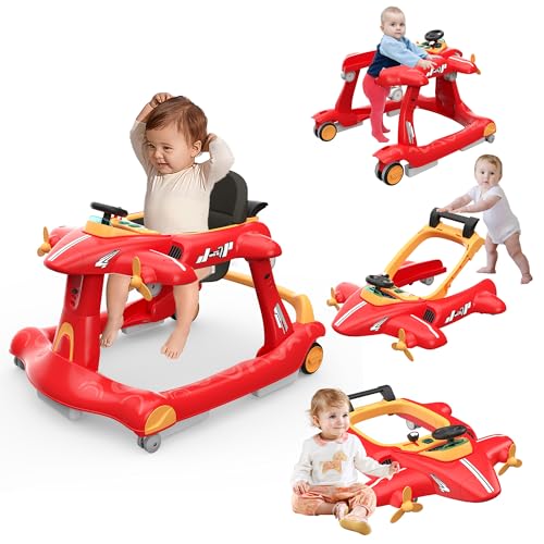 Image of Betterhood 6-in-1 Foldable Baby Walker with Adjustable Height & Speed, Airplane-Themed Activity Push Walker with Music & Lights, Wheels, Anti-Slip Design, Suitable for Boys & Girls Aged 6-18 Months