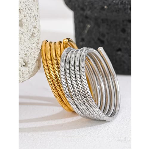 Mchic Small Wrist Bracelet Stack for Women Trendy: Multi-Layer Coil Stretch Bracelets 18k Gold Plated/Silver Simple Wrap Bracelets Elastic Bangles Gold Jewelry Gifts for Women4