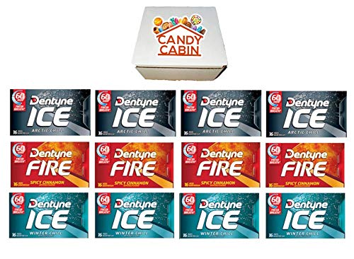 Dentyne Ice Sugar Free Gum, Variety Pack , 12 Packs of 16 Pieces By CANDY CABIN (ARCTIC CHILL-FIRE-WINTER CHILL)