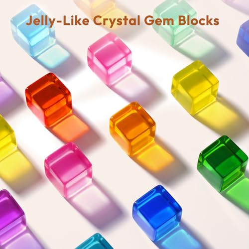 Image of Woodtoe Rainbow Building Blocks for Kids, 24 PCS Gem Blocks Toys Ages 3-6 | Acrylic Blocks, Montessori Stacking Toy for 3 4 5 6 Year Old, Educational STEM Creative Sensory Toy Gifts for Kids Boys Girls