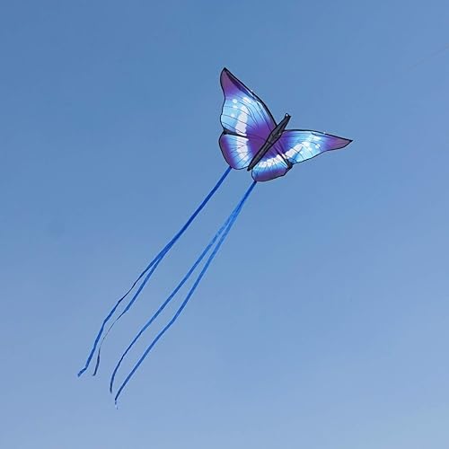 Miniatura 8 de Cometa de mariposa de 55 pulgadas con líneas voladoras fácil de volar para niños y adultos (azul)