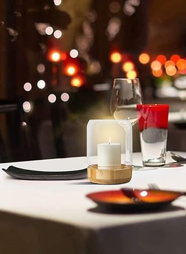 Miniatura 2 de Serene Spaces Living Portavelas de cristal grande con base de madera, acento decorativo para bodas, fiestas, eventos, decoración del hogar, mide 8