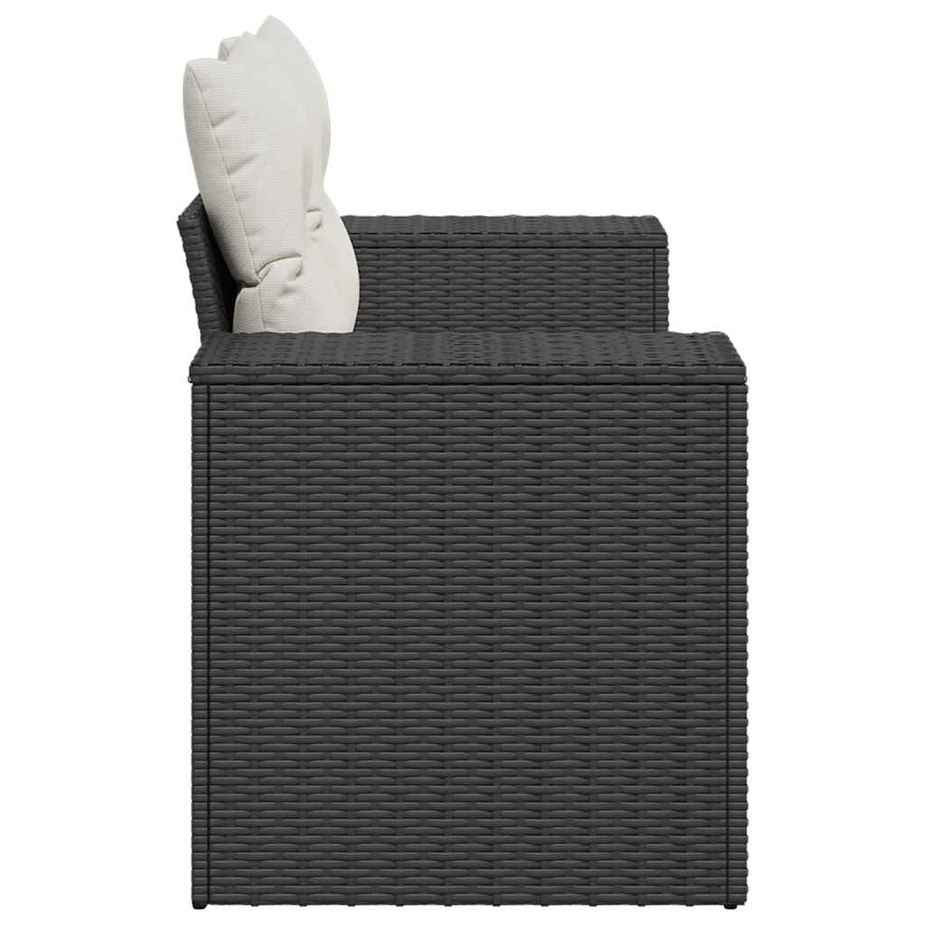 Divano da Giardino a 2 Posti Nero in Polyrattan con Cuscini Sfoderabili Lavabili, Set Salotto Modulare da Esterno Resistente UV, 186x62x69 cm per Terrazza Balcone con Rivestimenti Rimovibili