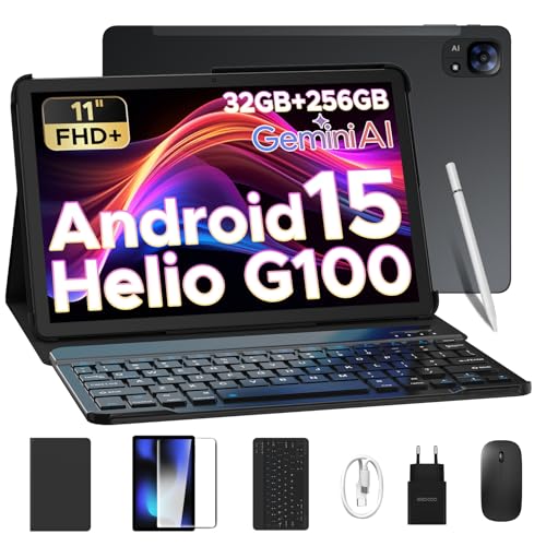 DOOGEE Tab E3 Tablet 11 Pulgadas, 32GB RAM+ 256GB ROM/TF 2TB Tablet Android 15 con Teclado y lápiz, Helio G100, Tablets 4G Dual SIM+WiFi 5G, 8800mAh/Gemini AI/13MP+5MP/GPS/OTG/Face ID/Doble Altavoces