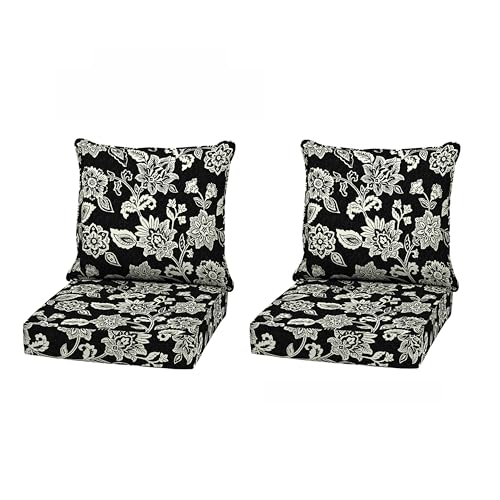 Image of Arden Outdoor Deep Seat Cushion Set (2-Pack), 22 in x 24 in, Weather-Proof, Rain-Proof, Fade Resistant Patio Cushion for Chair, Sofa, and Couch Ashland Black Jacobean