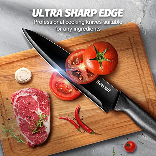 Knife Set 19 Pieces Ticwell Kitchen Black Knife Set With Acrylic Premium 13 Carbon With Scissors &Peeler &Knife Sharpener #TOP1