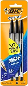 BIC 930095 Kit Enem - Caneta Esferográfica Cristal Dura Mais, A Clássica, com 3 Canetas Pretas, Ideal para o Enem