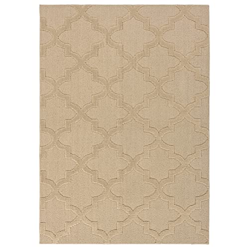 Garland Rug Quatro Tan 5' x 7' Cut-Loop Trellis Area Rug –Soft, Comfortable, Stylish & Budget-Friendly Rug in a Beautiful Solid Neutral Tan