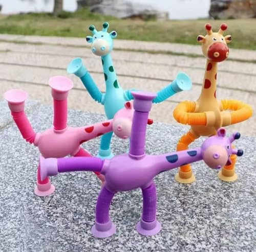 Kit 2 Girafas Estica e Gruda Melman Pop It Tubo com LED - Brinquedo Sensorial Montessori para Bebês