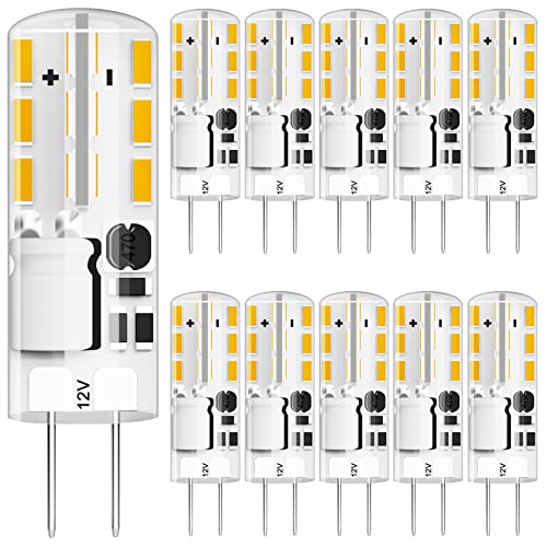 VIIVUU G4 led 12v Warmweiß Birnen, 1.5W Kein Flackern G4 Led led Steckbirnen, Ersatz für 20W Halogenlampen, Energiesparlampe 3000K, 180LM AC/DC LED Lampen Nicht Dimmbar, 10er Pack Cover