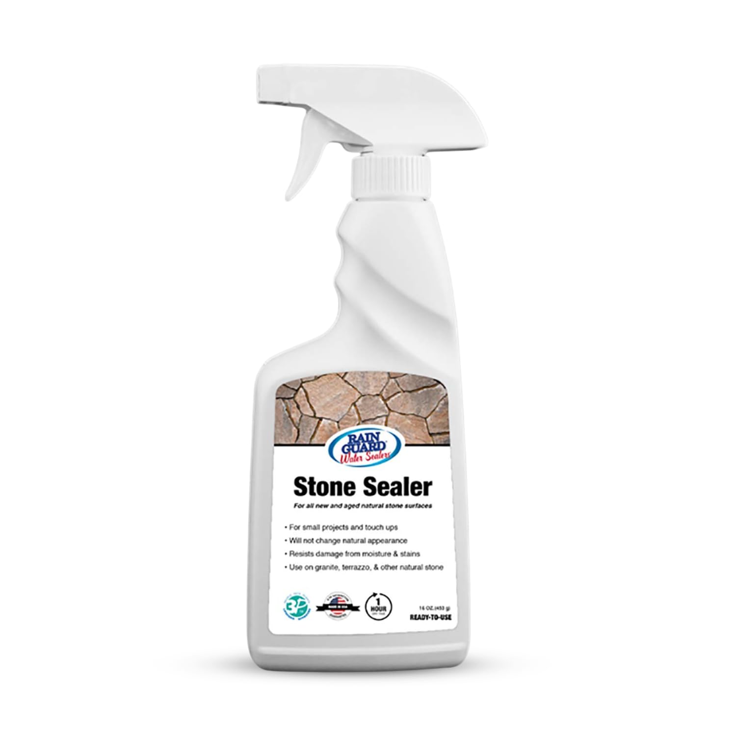 Rainguard Water Sealers Stone Sealer Spray, Penetrating Protection Against Moisture Damage and Stains, for All Stone Surfaces, Silane/Siloxane Waterproofer, Ready to Use, 16 oz