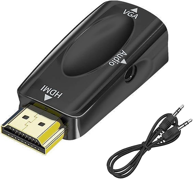 PKOUVOO Adaptateur HDMI vers VGA, Connecteur HDMI vers Prise Vga avec 3,5 mm Audio Jack câble Adaptateur HDMI mâle to VGA Femelle pour TV Projecteurs Ordinateurs...