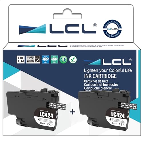 LCL Compatible Cartucho de Tinta LC-424 LC424 LC-424BK LC424BK (2 Negro) Reemplazo para Brother DCP-J1200W DCP-J1200WE Printer