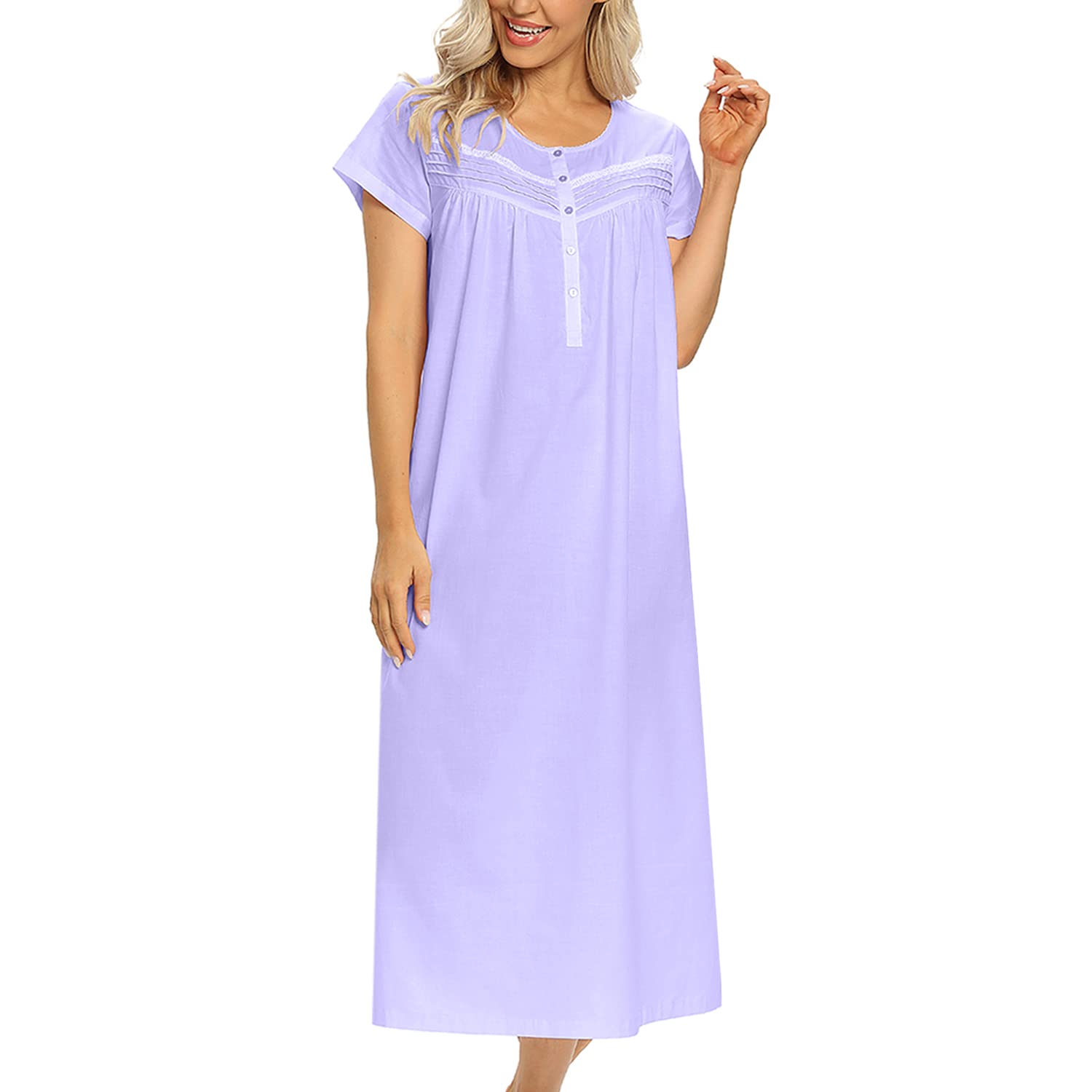 Photo 1 of FMIRREO Cotton Nightgowns for Women Short Sleeve Loungewear Casual Sleepwear Lightweight Night Wear Comfy Soft Sleep Dress Light Purple Medium