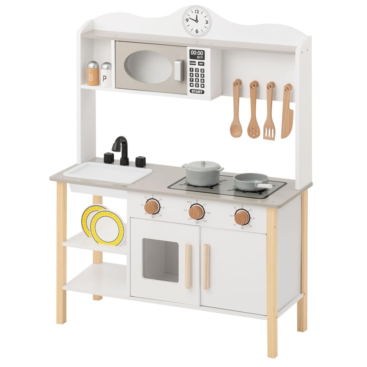 Amazon | ぼん家具 おままごと キッチン 木製 ワイド 調理器具付き