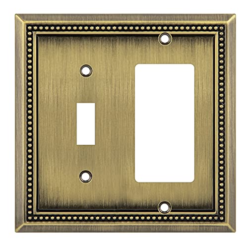 Image of Henne Bery Sunken Pearls Heavy Duty Decorative Wall Plate Switch Plate Outlet Cover (Toggle /Decorator, Antique Brass)