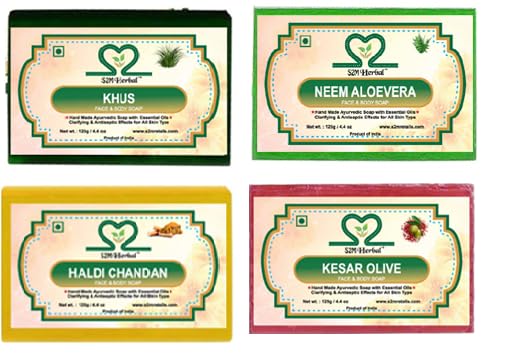 Image of Handmade Soap Combo Kit 10 - Pack of 4 (Haldi Chandan, Kesar Olive, Khus, Neem Aloevera Soap) (|Gift Pack For Glowing Skin | (4 x 125g) (4 x 125 g)