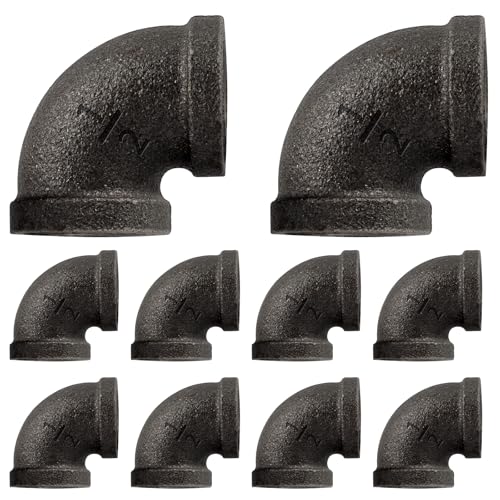 Niubid 10 Pack 1/2 inches Malleable Cast Iron Pipe Elbows, Industrial Pipe Elbows for Threaded Black Pipes and Fittings, DIY Steampunk Industrial Vintage Style.