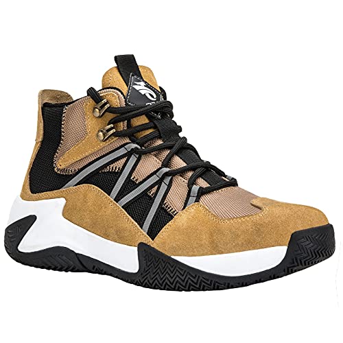 JIEFU Steel Toe Shoes for Men Women Lightweight breathable Slip Resistant kick-proof Work shoes Indestructible Construction Shoes 50 (Camel, numeric_5)