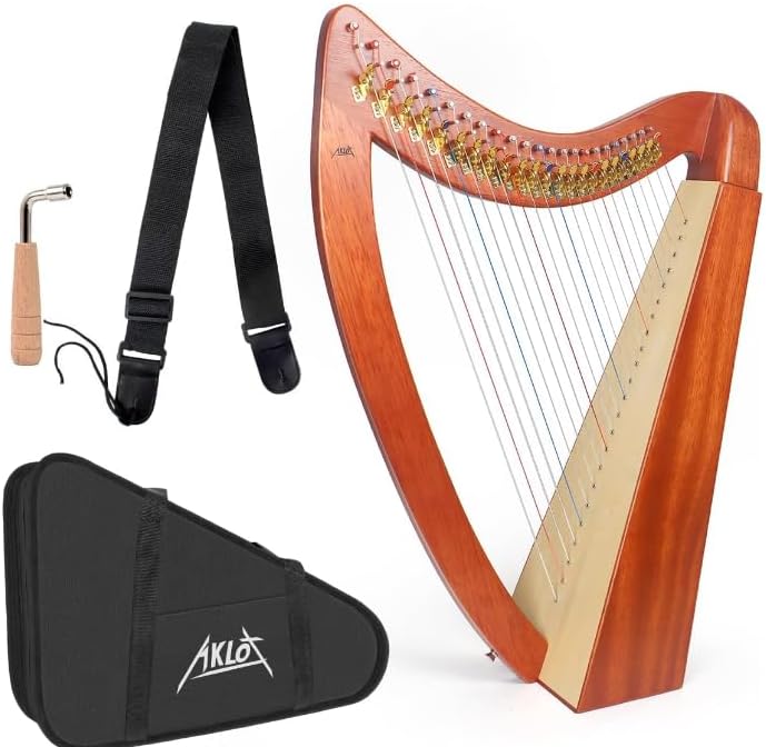 Harp, AKLOT 23 Strings Mahogany Heart-shaped Lyer Harp 30 inch Height with Tuning Wrench, Black Bag and Strap, Lyer Kit Gift for Adult Professional Beginner