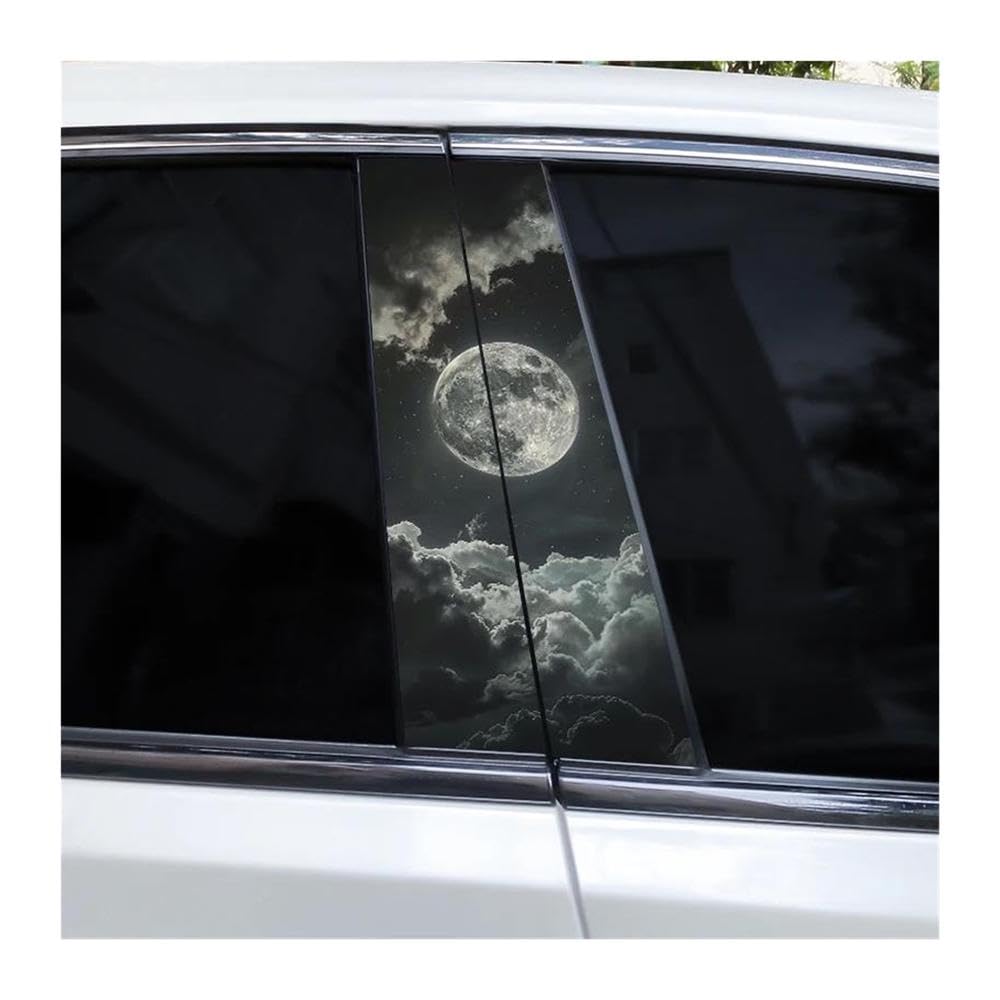 Decorative Items 2pcs Car B-Pillar Waterproof Decal Moon and Mountain DIY Car Door Pillar Decorative Decal(F)