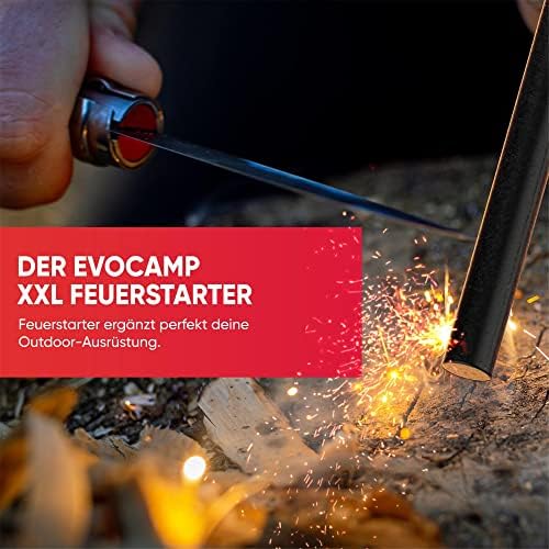 EVOCAMP Krzesiwo do użytku na zewnątrz, zestaw krzesiwa XXL, torba z pętlą Molle i paracord, krzesiwo kompaktowe: długość 12,7 cm, krzesiwo, wyposażenie survivalowe na kemping, bushcraft