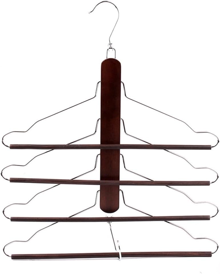 JSEIAJB Multifunction Hanger Wooden Pants Hanger 4 Layer Organizer Space Saving Foldable Clothes Trouser Rack(D)
