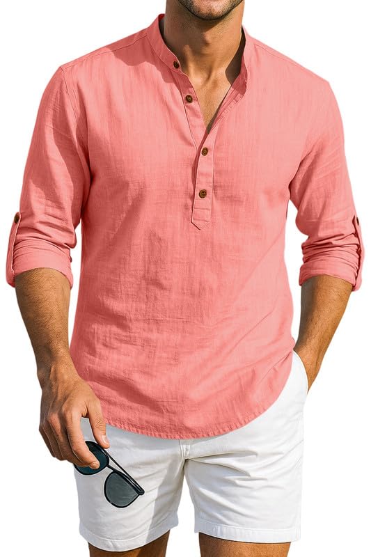 Image of Macsivo Men's Cotton Blend Solid Short Kurta with Mandarin Collared Full Sleeve Drawstring Stylish Straight Length | Kurta for Men Stylish