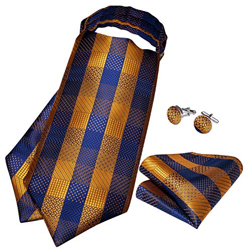 Image of DiBanGu 3PCS Ascot Ties for Men Wedding Jacquard Woven Silk Ascot Cravat for Men Cravat Tie and Pocket Square Set