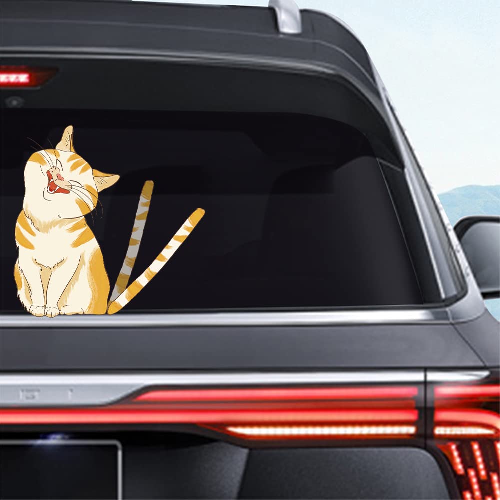 3D Wischer-Aufkleber Winking Cat - Beweglicher Schwanz Für Auto Heckscheibe (Schlafende Katze)
