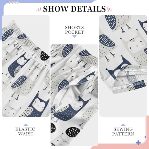 Cartoon Owl Boys Long Pants Soft Trousers Elastic Waist Kids Lounge Bottoms with Pockets S-XL4