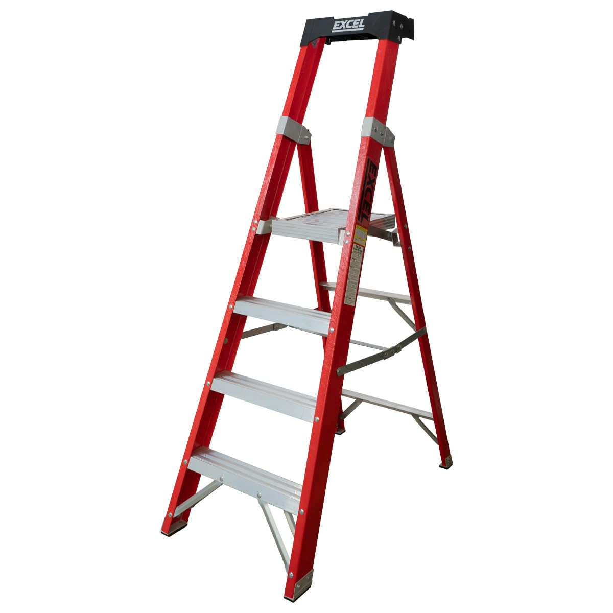 Excel Electricians Fibreglass StepLadder 3/4/5/6/8 Tread EN131 - Heavy Duty 6 Treads ladder, foldable ladder, folding stepladder, lightweight stepladder, fibreglass step ladder (4 Tread, Red Color)