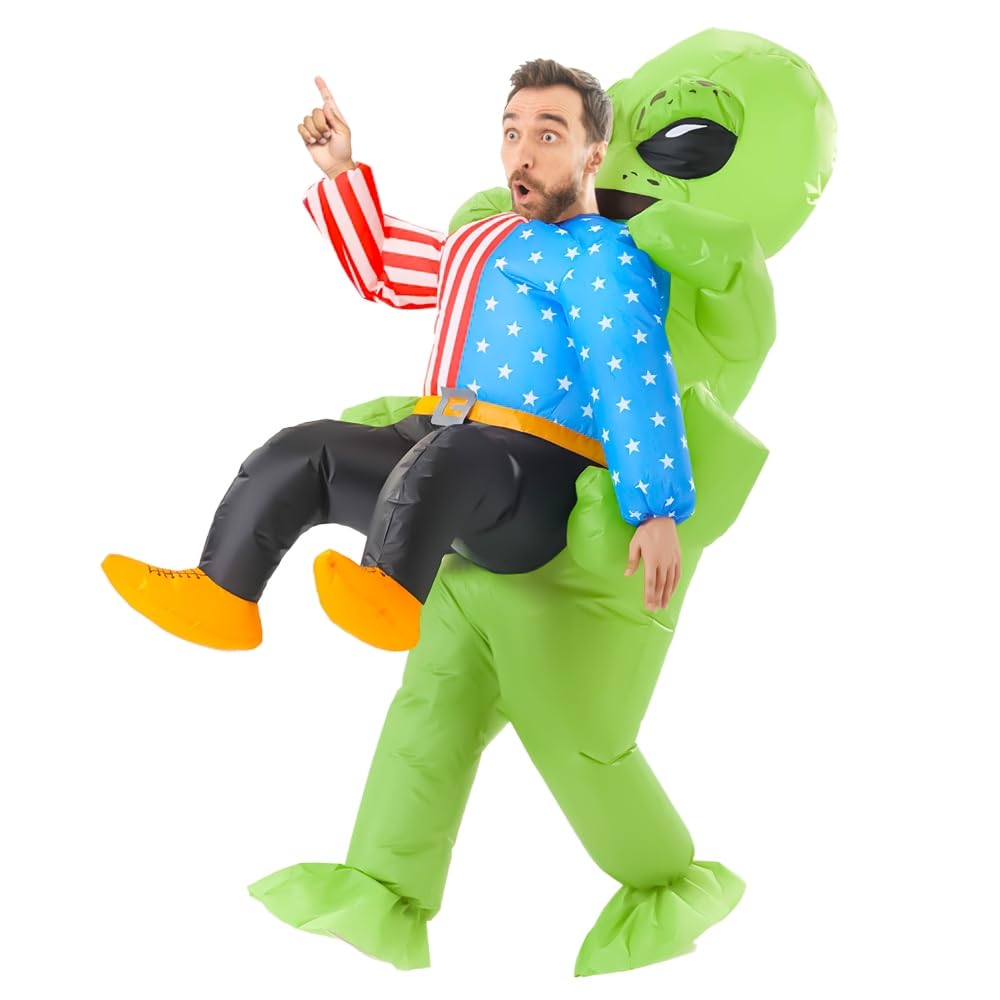 Alien Costume for Adult Inflatable Alien Carrying Human Costume Blow up Alien Halloween Suit Inflatable Space Fancy Dress up