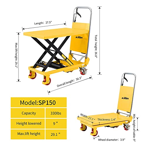 Xilin Single Scissor Hydraulic Lift Table Cart Manual Lift Truck With Foot Pump, 29" Lifting Height 330Lbs Capacity #TOP1