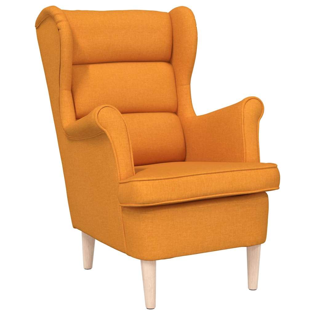 Sillón amarillo oscuro, 74 x 84 x 100 cm, sillón de salón con funda de tela, silla tapizada para dormitorio, estructura de madera maciza, cómodo sillón orejero