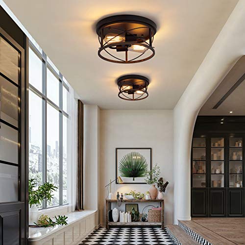 Q&S Farmhouse Ceiling Light Fixture Flush Mount,Orb+Bronze,Rustic Vintage Mini Ceiling Lighting For Hallway Entryway Kitchen Dining Room Bedroom Garage Gazebo Locker,2 Lights Ul Listed #TOP5