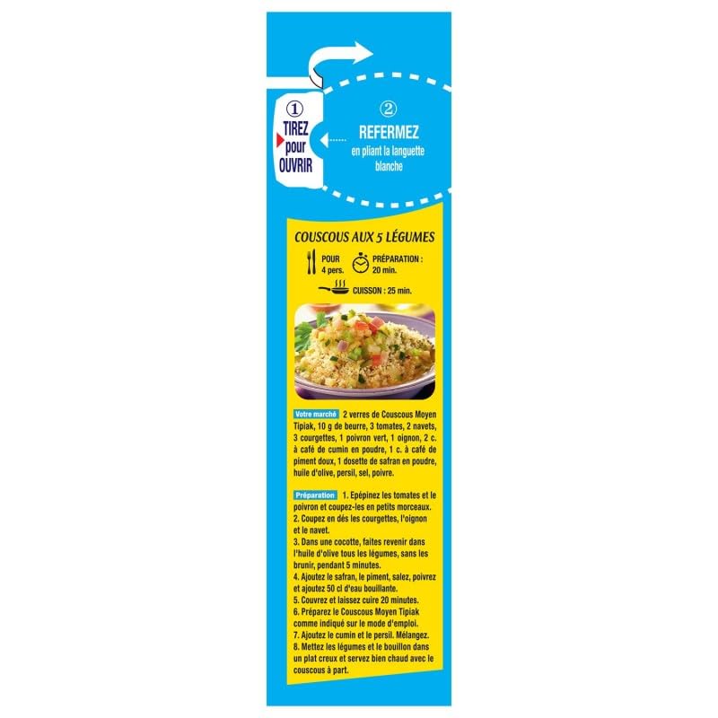 Délice Maghrébin: Couscous Moelleux TIPIAK 1kg | Grains d'Excellence | Parfait pour Recettes Authentiques | Epicerie Fine - Le Lot De 4
