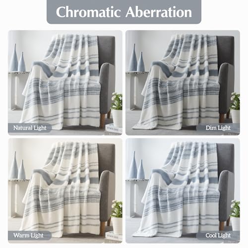 WRENGONGE Grey Blue Throw Blanket, 60x80 Soft Cozy Striped Throw Blankets for Couch, Sofa, Bed, Travel, Lightweight Fluffy Warm Plush Decorative Blankets for Women, Men,Kids Gift