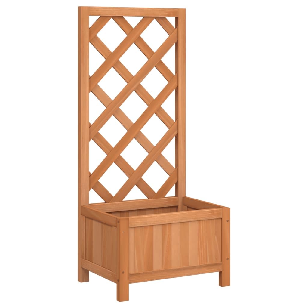 vidaXL Planter with Trellis, Raised Bed for Indoor & Outdoor Balcony, Garden Planter for Climbing Plant Vines, Flower Box, Brown Solid Wood Fir
