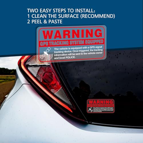Warning GPS Tracking System Equipped Car Sticker 4x2 Inches Anti-Theft Protect Vehicle Windows Safety Warning Decals Waterproof Door Cling 8 Pack Red