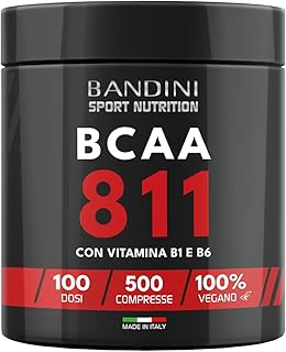 Bandini® AMINOACIDI RAMIFICATI BCAA 8 1 1 | 500 Compresse Amminoacidi Fermentati, Con Vitamina B1 e B6 | 8.1.1 con Leucina, Isoleucina, Valina | Intra Pre Post Workout - Per Palestra | Vegan