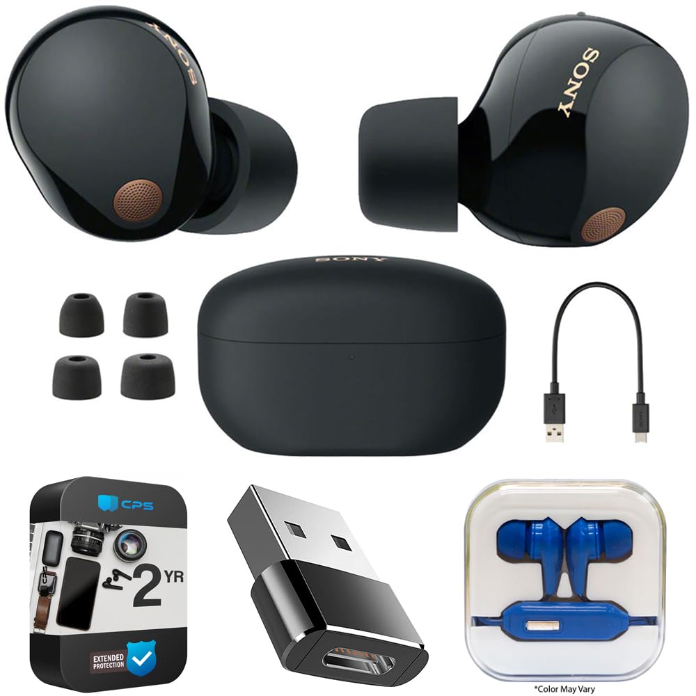 Sony WF1000XM5/B Industry Leading Noise Canceling Truly Wireless Earbuds (Black) Bundle with 2 YR CPS Enhanced Protection Pack, Mizco Travelocity